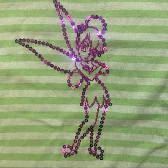 Disney Green Striped Tinker Bell Women’s Size M Embroidered w Sequins Stretch - Picture 6 of 9
